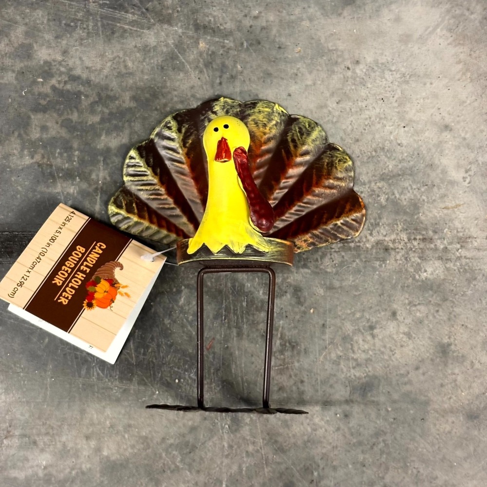Thanksgiving Turkey Tea Light Candle Holder Metal Fall Harvest Decor NWT